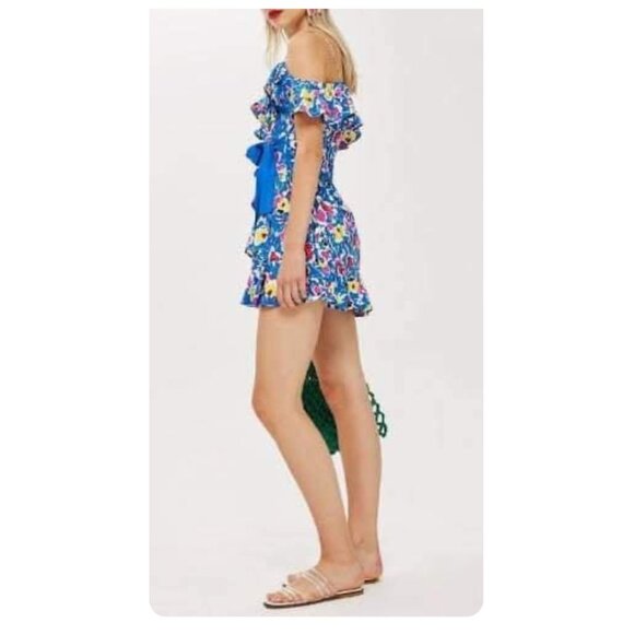 * Topshop Blue Floral Strappy Wrap Mini Dress sz US 12 - Picture 2 of 6